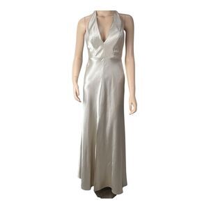 Jenny Yoo Satin Halter Bridesmaid Event Evening Dress Gown Sz 0 Champagne